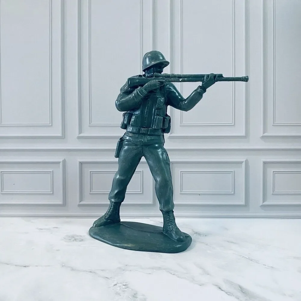 Green Standing Army Soldier with Gun Ornament Vintage Toy Style Sculpture